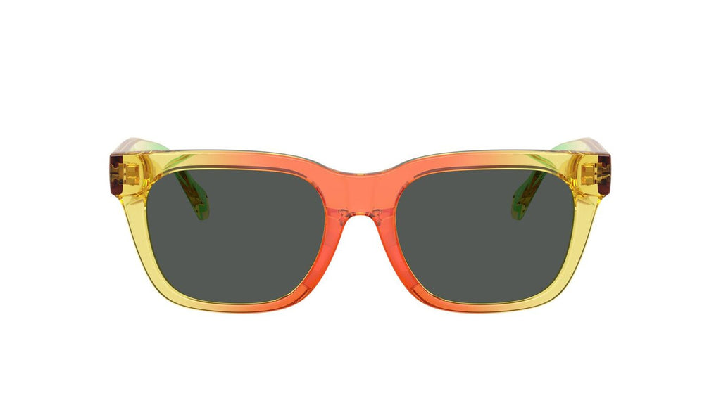 Sunglasses with a colorful frame on a white background