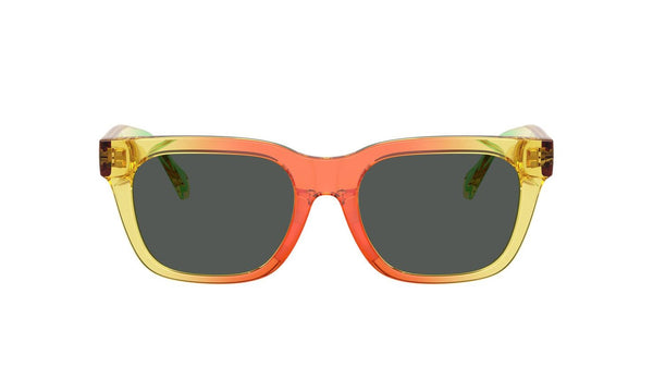 Sunglasses with a colorful frame on a white background